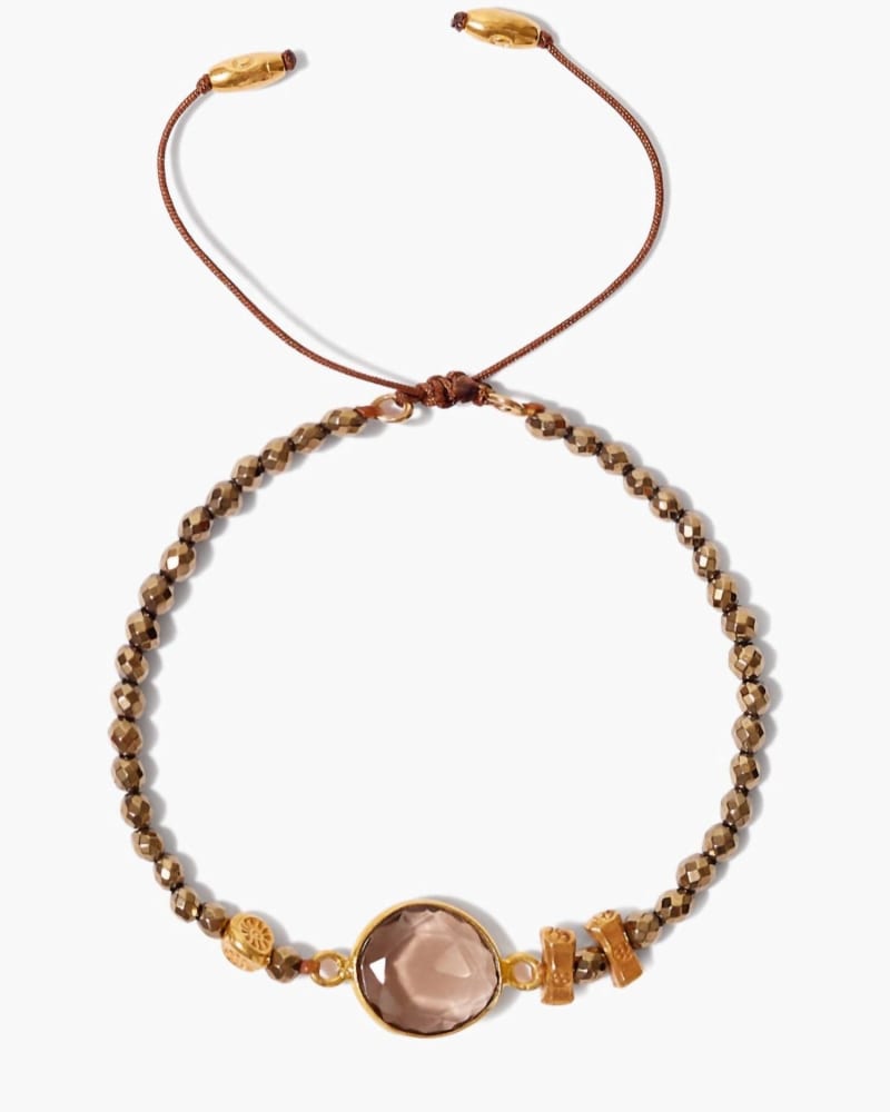 Front of a size O/S Pyrite Pull Tie Bracelet in Brown in Brown by CHAN LUU. | dia_product_style_image_id:331182